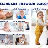 Sześć zdjęć dzieci w różnym wieku, od niemowlaka do rocznego, z podpisami wiekowymi.