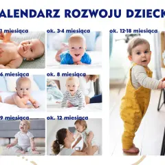 Sześć zdjęć dzieci w różnym wieku, od niemowlaka do rocznego, z podpisami wiekowymi.