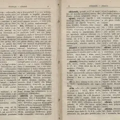 Strona z Słownika Brücknera, z hasłami od "abentajer" do "almarja".