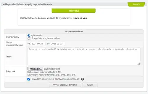 usprawiedliwienie nieobecności librus synergia interfejs